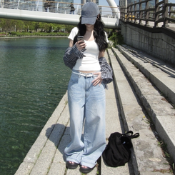 デニム キャットブラシウォッシングワイドデニム LIGHT BLUE
