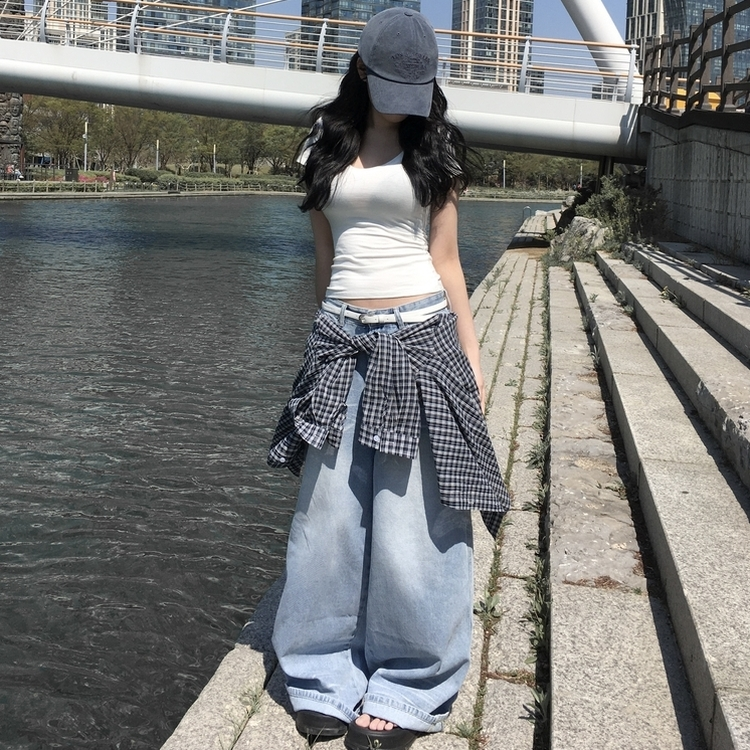 キャットブラシウォッシングワイドデニム LIGHT BLUE