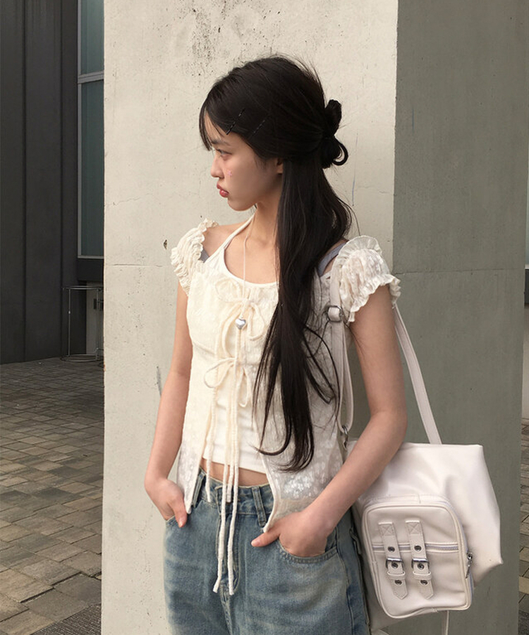 レイヤードホールターレースTシャツ IVORY