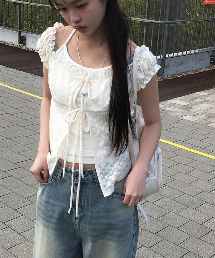 レイヤードホールターレースTシャツ IVORY