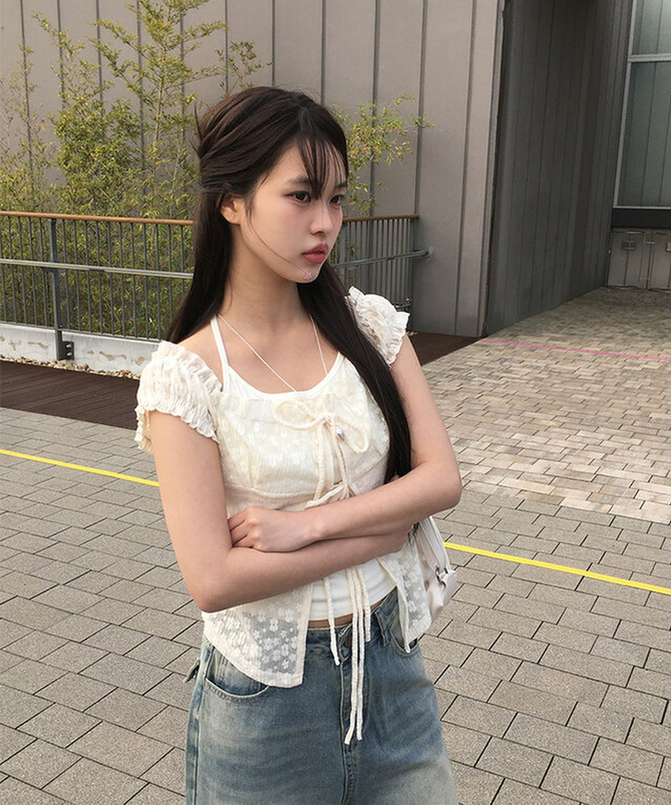 レイヤードホールターレースTシャツ IVORY