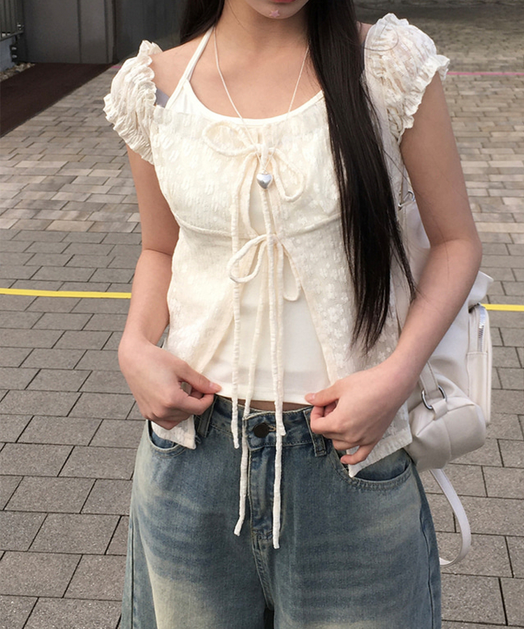 レイヤードホールターレースTシャツ IVORY