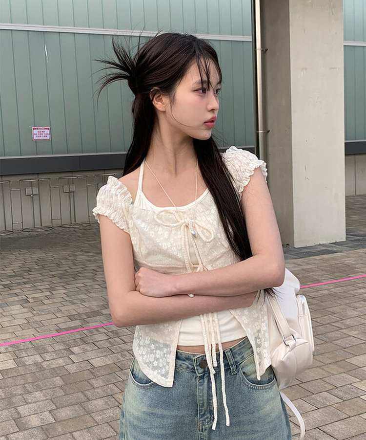 レイヤードホールターレースTシャツ IVORY