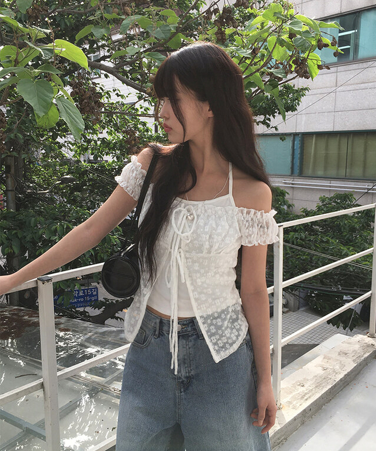 レイヤードホールターレースTシャツ WHITE