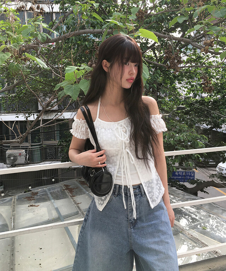 レイヤードホールターレースTシャツ WHITE