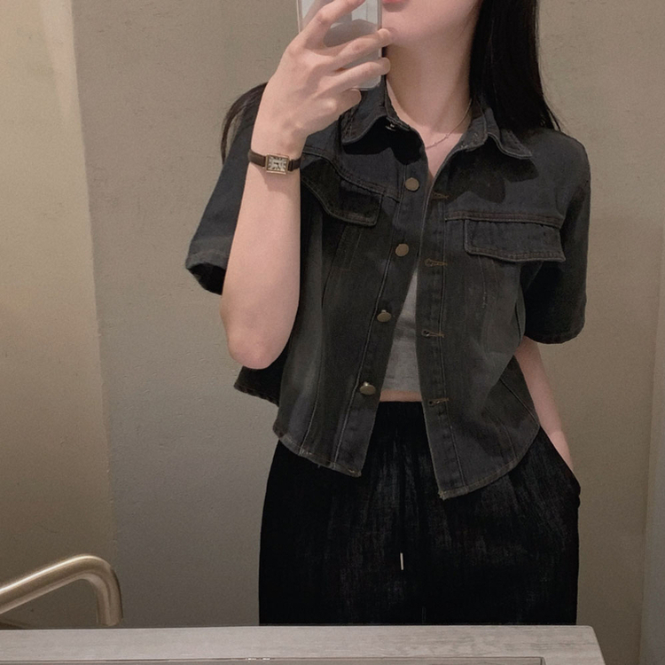 모노로그 반팔 데님 스탠다드핏 썸머 청자켓 셔츠 차콜