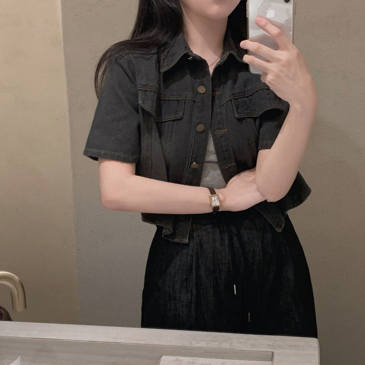모노로그 반팔 데님 스탠다드핏 썸머 청자켓 셔츠 차콜
