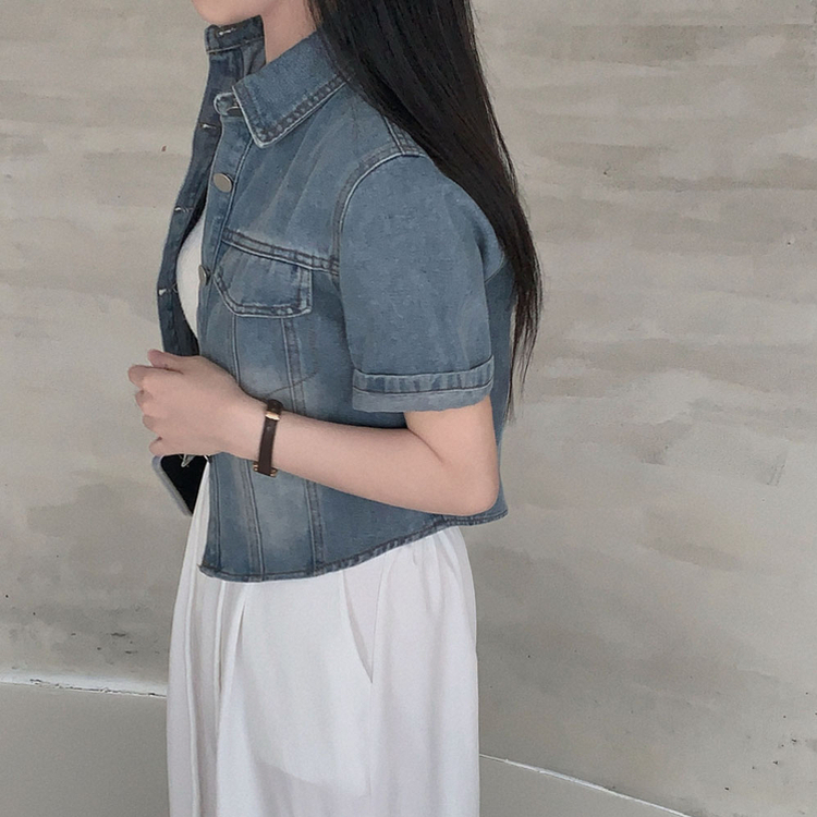 모노로그 반팔 데님 스탠다드핏 썸머 청자켓 셔츠 라이트블루