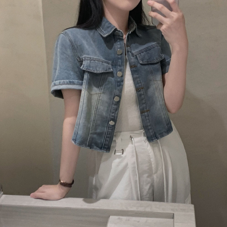 모노로그 반팔 데님 스탠다드핏 썸머 청자켓 셔츠 라이트블루