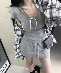 ミニスカート リベットトレーニングスカート GREY