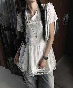 ノースリーブ レイヤードロングビスチェ WHITE