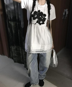ノースリーブ レイヤードロングビスチェ WHITE