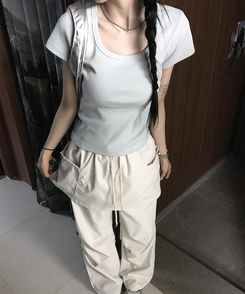 半袖Tシャツ ホリックリブ半袖Tシャツ(7color) SKYBLUE