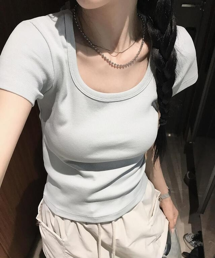 ホリックリブ半袖Tシャツ(7color) SKYBLUE