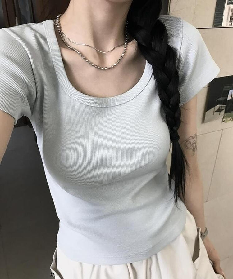 ホリックリブ半袖Tシャツ(7color) SKYBLUE