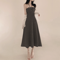 SET】ストライプホルターワンピース シースルーカーディガン