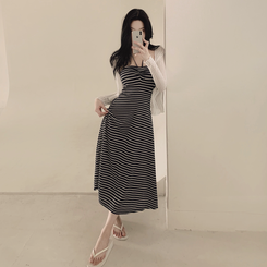 SET】ストライプホルターワンピース シースルーカーディガン