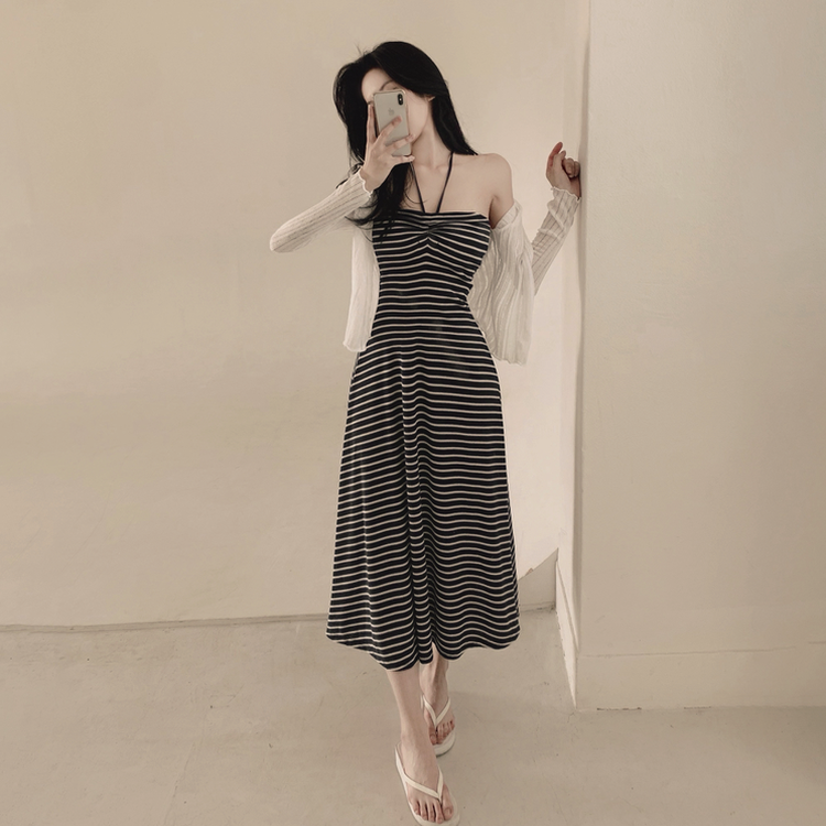 SOP28689 【SET】ストライプホルターワンピース シースルー