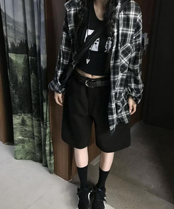 ショートパンツ コットンバミューダパンツ BLACK