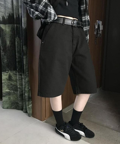 ショートパンツ コットンバミューダパンツ BLACK
