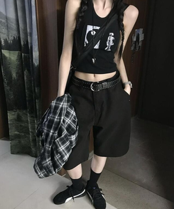 ショートパンツ コットンバミューダパンツ BLACK