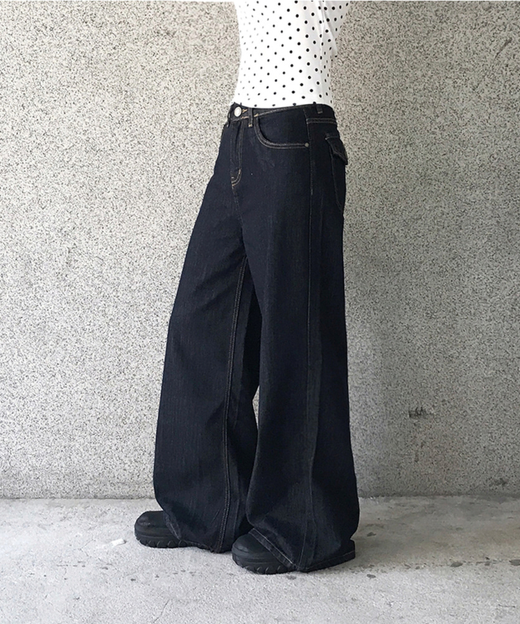 デニム 【丈別】ポケットセミワイドデニムパンツ DEEP BLUE