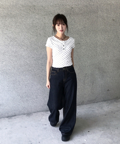 半袖Tシャツ ドットシャーリングボタン半袖Tシャツ WHITE