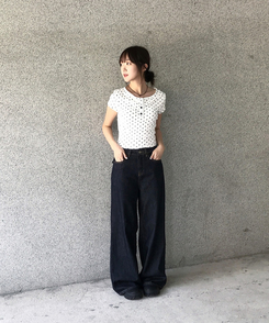 半袖Tシャツ ドットシャーリングボタン半袖Tシャツ WHITE
