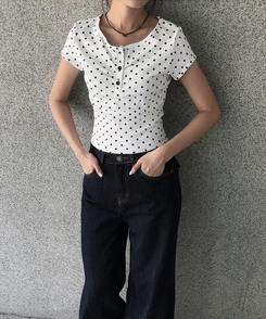 半袖Tシャツ ドットシャーリングボタン半袖Tシャツ WHITE