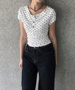半袖Tシャツ ドットシャーリングボタン半袖Tシャツ WHITE