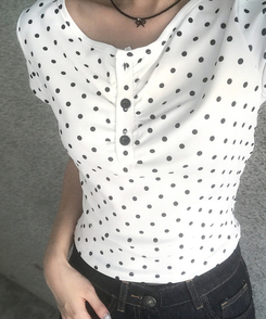 半袖Tシャツ ドットシャーリングボタン半袖Tシャツ WHITE