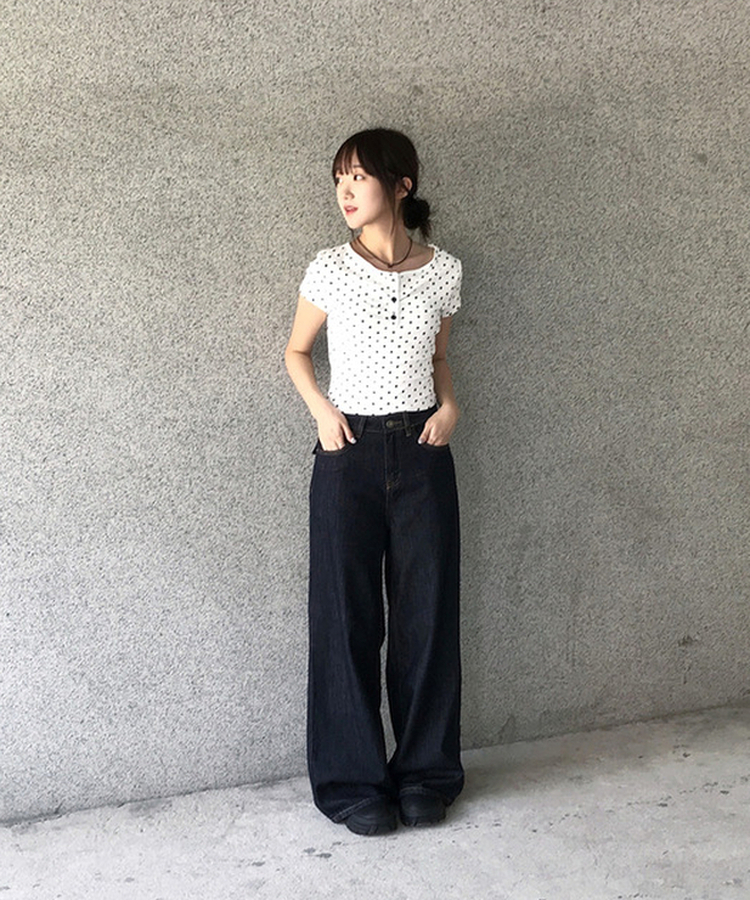 ドットシャーリングボタン半袖Tシャツ WHITE