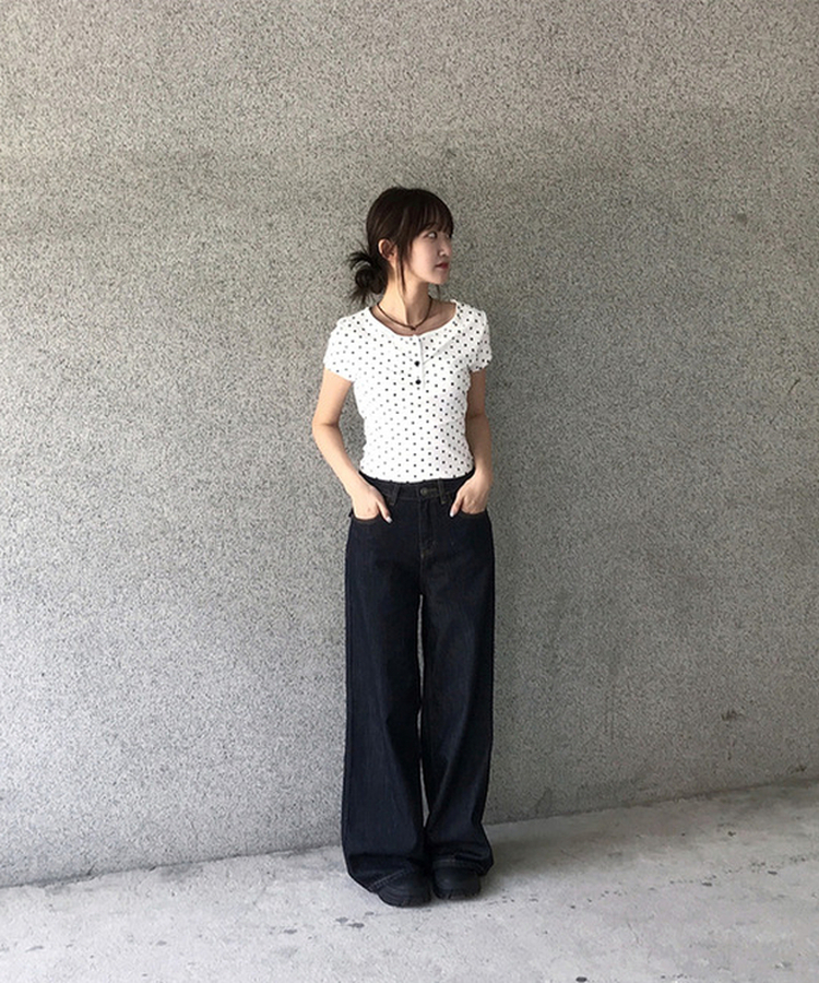ドットシャーリングボタン半袖Tシャツ WHITE