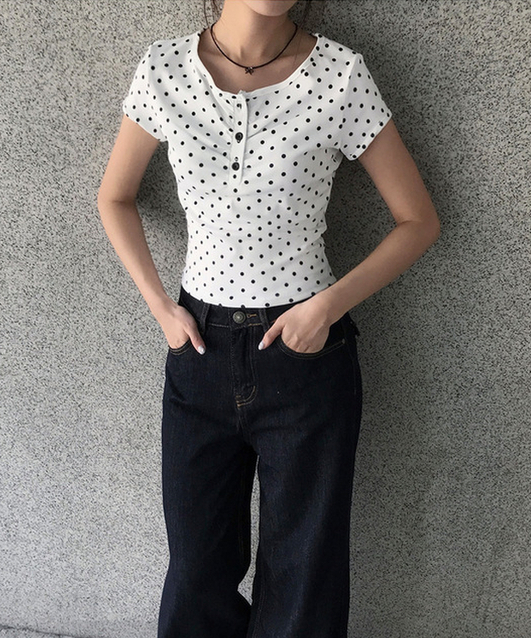 ドットシャーリングボタン半袖Tシャツ WHITE