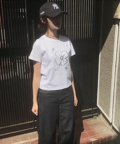 クローバーセミクロップ半袖Tシャツ WHITE