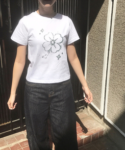 クローバーセミクロップ半袖Tシャツ WHITE