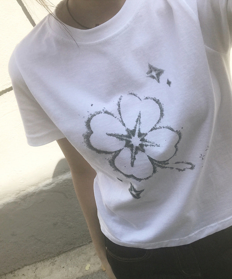 クローバーセミクロップ半袖Tシャツ WHITE