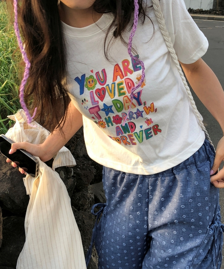 半袖Tシャツ レタリングクロップ半袖Tシャツ