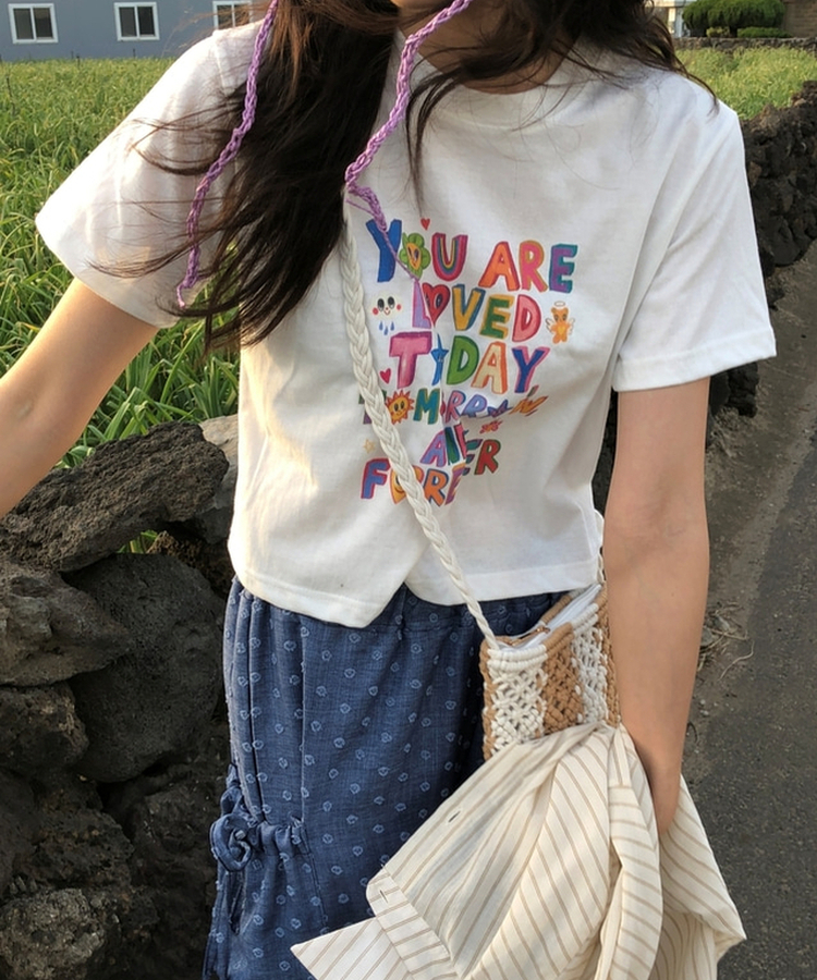 半袖Tシャツ レタリングクロップ半袖Tシャツ