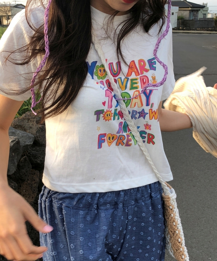半袖Tシャツ レタリングクロップ半袖Tシャツ