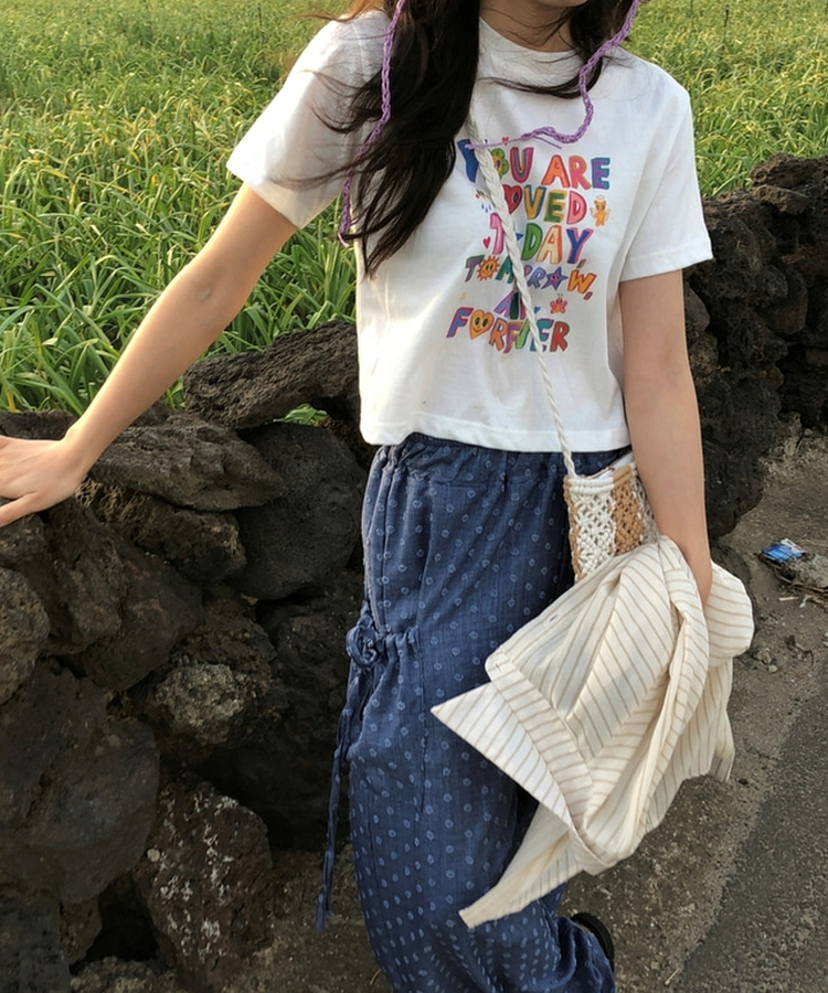 半袖Tシャツ レタリングクロップ半袖Tシャツ