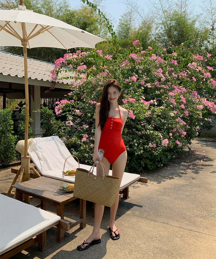 ティアボタンモノキニ RED