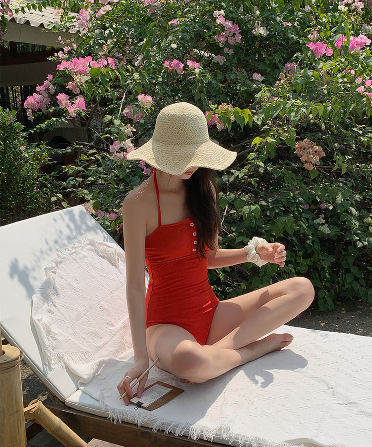 ティアボタンモノキニ RED