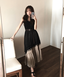 ミニワンピース ボヘミアンフリンジワンピース BLACK