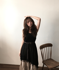 ミニワンピース ボヘミアンフリンジワンピース BLACK