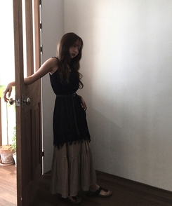 ミニワンピース ボヘミアンフリンジワンピース BLACK