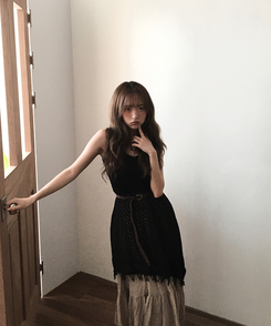 ミニワンピース ボヘミアンフリンジワンピース BLACK