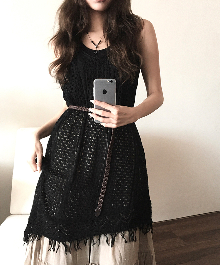 ボヘミアンフリンジワンピース BLACK
