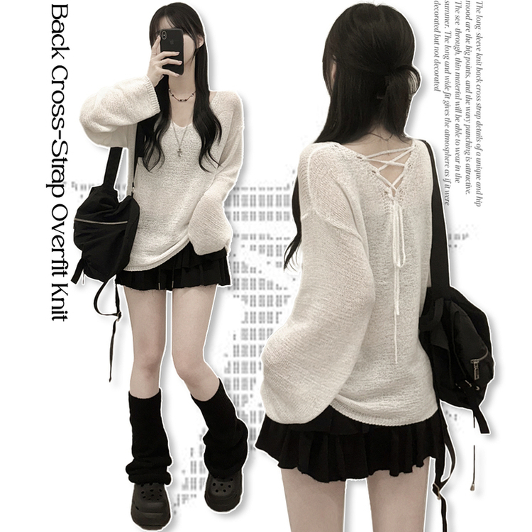 シースルーバッククロスニット(5color)｜ニット｜韓国ファッション通販 