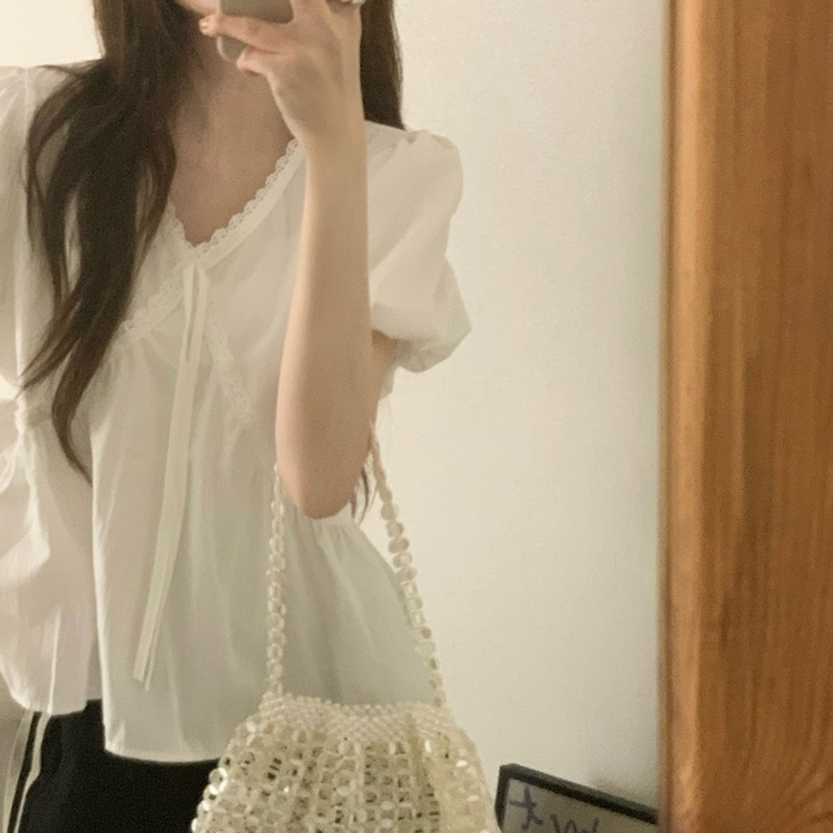 レースバルーンブラウス WHITE